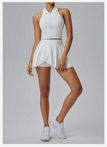 กระโปรงเทนนิสเอวสูงมีกระเป๋าด้านข้างขอบโค้งสำหรับผู้หญิงกระโปรงเทนนิสขอบมนแบบไม่สม่ำเสมอ - Product Image 4