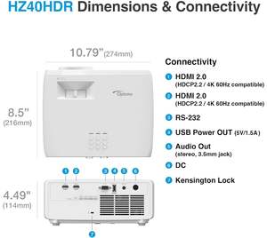 Projecteur de cinéma maison <span class=keywords><strong>Optoma</strong></span> HZ40HDR 1080 "DMD 0.65 Lumens 1.3x Zoom optique HD vidéo Smart 5000 P Laser <span class=keywords><strong>Mini</strong></span> 3D pour - Product Image 6