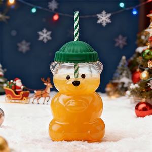 كوب زجاجي جديد بتصميم دب كرتوني لطيف سعة 500 مل، مصنوع من زجاج البوروسيليكات عالي الجودة، محمول ومقاوم للحرارة العالية، كوب زجاجي عصري على شكل دب مع قش للشرب - Product Image 3