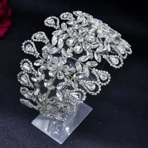 LUOXIN Headpiece berlian imitasi berkilau perak Vintage bando pernikahan aksesori rambut pengantin