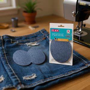 Patch in denim Ilan 9,5x14 cm blu medio 2 pezzi per riparazione abbigliamento - Product Image 5