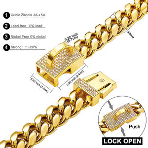 Cadena <span class=keywords><strong>para</strong></span> Perro de Acero Inoxidable de 19 mm, Cadena Cubana con Incrustaciones de Diamantes CZ 5A, Hebilla Brillante, Cadena <span class=keywords><strong>para</strong></span> Perro <span class=keywords><strong>Pitbull</strong></span>, Cadena <span class=keywords><strong>para</strong></span> Perro de Oro y Diamantes - Product Image 3