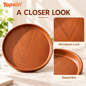 Platos Hondos de Plástico Reutilizables Ligeros para el Hogar y la Cocina, con Diseño de Vetas de Madera, para Cocina/Restaurantes, Ensaladas/Postres/Snacks - Product Image 3
