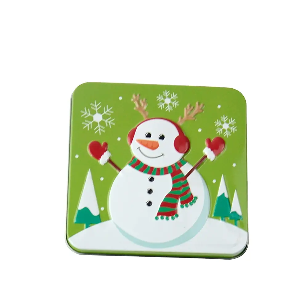 Customized printed snowman small candy box metal christmas gift card box