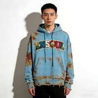 Sweat à capuche vintage pour hommes, en coton épais, délavé à l'acide, avec broderie chenille, logo personnalisé, écologique, OEM, en gros, certifié BSCI
