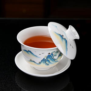 Wenchang Qianlijiang Goat Fat Jade Kung Fu Tea Set White Porcelain With <b>Lid</b> Business <b>Gifts</b> High End <b>Gift</b> <b>Box</b> - Product Image 4