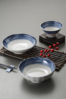 Bol à pâtes et à riz en mélamine de qualité alimentaire A5 avec motif rayé bleu, vaisselle légère réutilisable pour la maison et la restauration