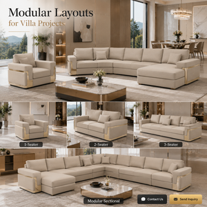<span class=keywords><strong>Divano</strong></span> di Lusso per Soggiorno di Villa, Moderno in Pelle Nappa con Finiture in Metallo Dorato per Case di Alta Gamma - Product Image 6
