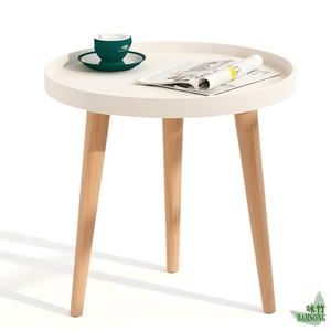 Table d'appoint avec étagère de rangement, couleur crème, plateau surélevé antidérapant, style minimaliste du milieu du siècle, table basse pour canapé, pour le rangement et la décoration - Product Image 6