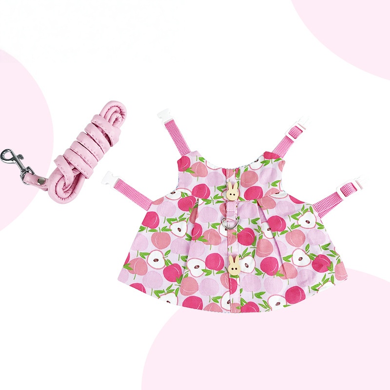 Ensemble harnais et laisse motif pêche rose