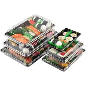 Bandeja de encaixes de sushi retangular, embalagem de empacotamento descartável de plástico com tampa