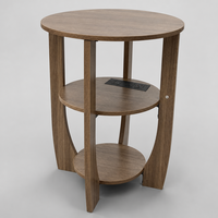 Table basse ronde intelligente moderne avec rangement, table de chevet, lampe, meubles de salon en bois