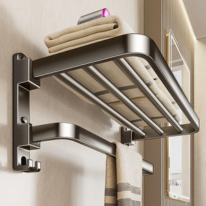 Porte-serviettes mural d'angle Ltgnis pour salle de bain, étagère de rangement durable avec crochets et panier pour douche et toilettes - Product Image 5