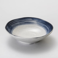 Bol à pâtes et à riz en mélamine de qualité alimentaire A5 avec motif rayé bleu, vaisselle légère réutilisable pour la maison et la restauration