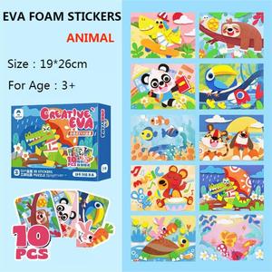 Autocollants 3D en mousse EVA pour les tout-petits 10 en 1 DIY Cartoon food Animal Painting Stickers Preschool Art Class Drawing Sticker - Product Image 5