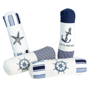 Mediterranean Style Striped <b>Canvas</b> <b>Round</b> Lumbar Pillow With Insert Cotton Washable Back Support Cushion - Product Image 3