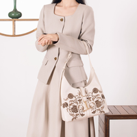 Sac fourre-tout de luxe brodé de fleurs pour femme, sac à bandoulière vintage à poignée unique en métal, sac à main tendance
