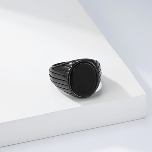펑크 스테인리스 스틸 블랙 젬스톤 링 틈새 시장 개인 스타일 예술적 기하학적 모양 - Product Image 3