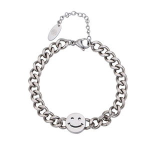 Unisex <b>Titanium</b> Steel Chunky <b>Chain</b> Bracelet With Smiley Face Pendant For Men And Women - Product Image 5