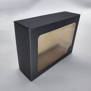 Caja de Pastelería de Dos Piezas con Ventana Gris Mate/Negra, Base de Kraft y Ventana Transparente de PVC para Regalo de Galletas, Personalizable para Panadería - Product Image 1