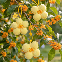 Porte-clés en peluche fleur d'osmanthus de 10 cm, joli breloque en peluche florale jaune avec étiquette en acrylique pour sac, pendentif, cadeau, décoration
