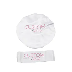 Satin Sleep Bonnet Personalised Private Label Custom Logo Print Soft Satin Night Sleep Durags Bonnet With Silk Hair Wrap Elastic Band Set