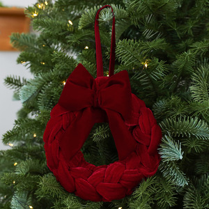 LINGKAI 15cm Velvet Braided <b>Christmas</b> Wreath Bow Xmas Wreath Hanging Pendant Ornament for Door <b>Tree</b> Holiday Decor - Product Image 6