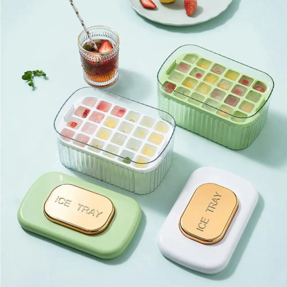 Press Type Ice Cube Maker Silicone Ice Tray Making Mold Creative Storage Box Lid Trays Bar Kitchen Square Cubic Container Set