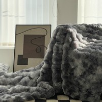 Plaid épais double face Tie Dye en peluche bulle et fausse fourrure de lapin pour canapé et sieste au bureau