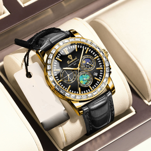 Montre-bracelet à quartz étanche BINBOND pour homme, 43 mm, avec cadran ciel étoilé, chronographe, bracelet en cuir et phase de lune - Product Image 3