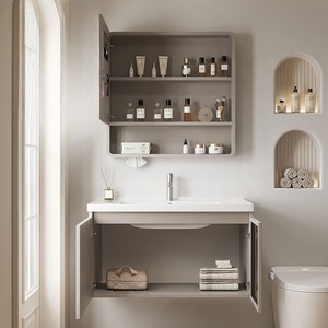 Nouvelle armoire de salle de bain simple avec lavabo en ardoise, lavabo en céramique intégré, meuble de salle de bain - Product Image 4