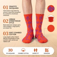 Chaussettes respirantes côtelées en jacquard à lettres, échantillon gratuit, logo personnalisé, chaussettes mi-mollet tendance, chaussettes de sport à la mode pour usage quotidien