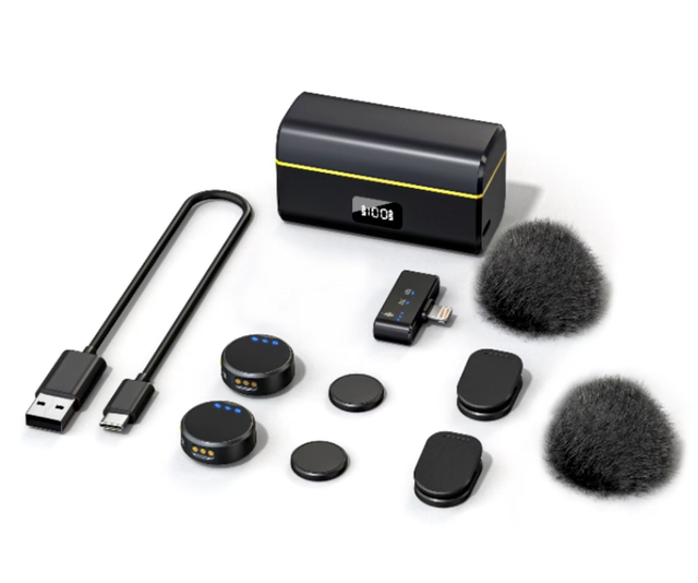 M9 Wireless Magnetic Microphone 1 Drag 1 Mini Mic 1 Drag 2 AI Noise Cancelling Mini Collar Lavalier Lapel Microphone