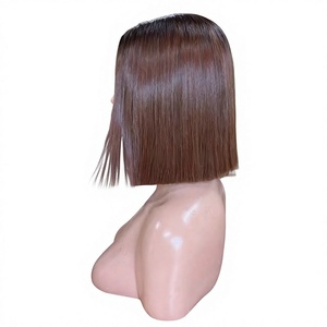Vente en Gros Perruque Courte Carré Lisse Plat avec Closure en Dentelle 2x6 de 8 Pouces, Cheveux Humains 100% Vierge, Mélange de Couleurs 613 et Marron - Product Image 1