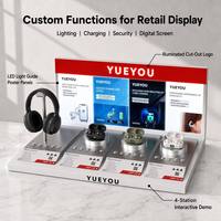 Support d'affichage interactif 4 stations pour démonstration, écouteurs Bluetooth TWS, panneaux d'affichage LED avec guide lumineux, présentoirs en acrylique faciles à installer
