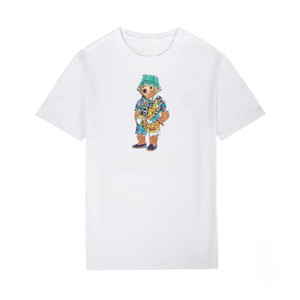 T-shirt décontracté en coton à col rond pour fille, 100 % tricoté, imprimé ours de créateur de haute qualité, tissu de 240 grammes, vêtements personnalisés en gros - Product Image 5