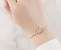 Mode Voyage Thème Bijoux 925 Sterling Silver Rose Émail Valise Perle Charmes