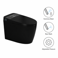 WC intelligent moderne de luxe avec bidet intégré, chasse d'eau automatique à commande au pied, en céramique noire mate
