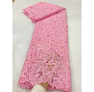 Nueva <span class=keywords><strong>moda</strong></span> precio de fábrica cordón guipur encaje piedras bordado ecológico tela Floral para vestido de novia Mali mujeres 5 yardas - Product Image 5
