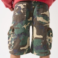 Shorts Cargo Homme en Jean Coton Camouflage Rétro Délavé de Haute Qualité avec Multiples Poches Zippées, Coupe Ample Personnalisée