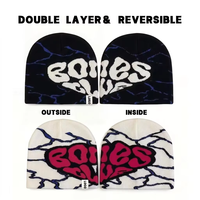 Casquette d'hiver en tricot réversible avec logo jacquard personnalisé sur toute la surface, pour unisexe, ajoutez votre propre design