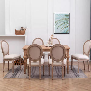 French Vintage Modern Dining Chair Oval Backrest Faux Leather Upholstered Seat Whitewashed Wood <b>Frame</b> for Restaurant Home - Product Image 2