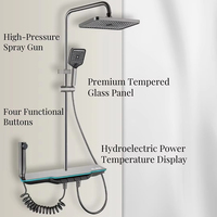 Système de douche mural numérique en cascade en laiton chromé blanc piano, multifonctionnel, intelligent, massage, pluie douce