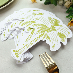 Cartes de menu de mariage en forme de palmier personnalisées imprimées avec des sélections d'aliments pour les réceptions et les fêtes de mariage - Product Image 3
