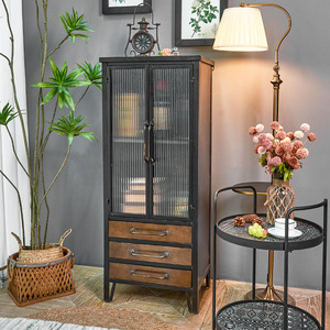 Meuble de rangement industriel réglable en métal avec porte vitrée, style ferme européen, écologique, pour salon, cuisine et salle à manger - Product Image 2