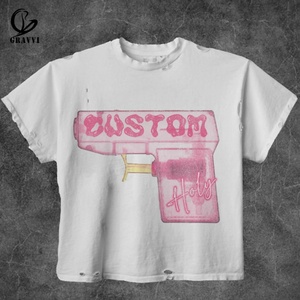 T-shirt Homme Streetwear Blanc 100% Coton, Grammage Lourd, Coupe Oversize Boxy, Effet Vieilli et Déchiré, avec Graphisme Personnalisé de Marque - Product Image 1