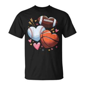 Camiseta para hombre con diseño de corazón, fútbol, ​​baloncesto, béisbol, día de San Valentín - Product Image 1