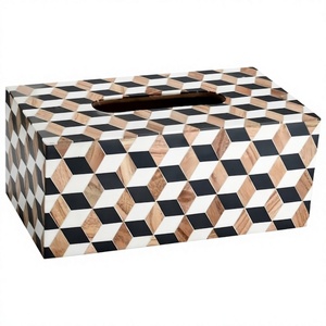 Boîte à mouchoirs multifonctionnelle de luxe en résine et bois, incrustation d'os, motif floral élégant, logo et couleur personnalisables, polyvalente - Product Image 1