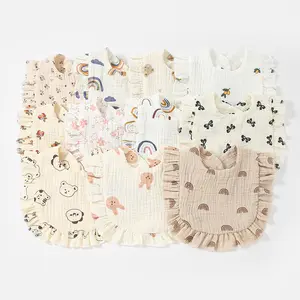 Muslin bebek önlükler bebek Bandana mama önlüğü 100% pamuk Unisex erkek kız yapış Muslin pamuk önlükler diş çıkarma için sarkık Ruffled