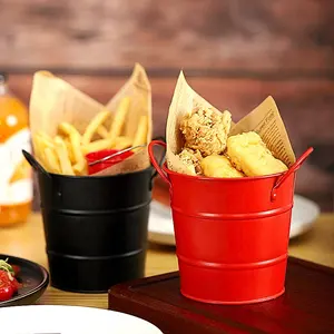 Wholesale Stainless Steel Decorative Snack Storage Bucket 600ml Round Metal Mini Sauce Bucket Candy French Fries Bucket